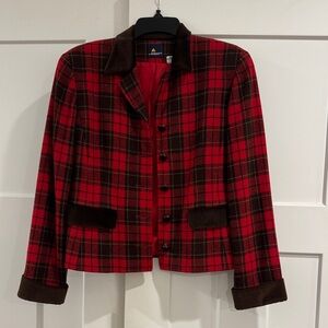 Vintage Lizsport Plaid Wool Blazer, Red and Brown, Size 4